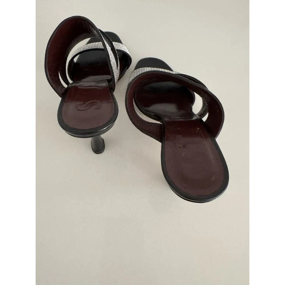 Staud Sonny Rhinestone Sandals Black Multi Strap Slides Heels Sz 36 / 6US